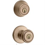 Kwikset Tylo Antique Brass Entry Lock and Single Cylinder Deadbolt ANSI/BHMA Grade 3 1-3/4 in.