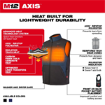 Milwaukee M12 Heated AXIS Vest Kit- Black, XL