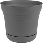 Bloem 12-in Saturn Planter with Saucer, Charcoal