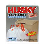 Husky 13 Gallon Drawstring Kitchen Trash Bags, 90 count