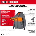 Milwaukee M12 Heated Hoodie Kit- Gray, 2X