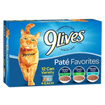 9 Lives Pate Favorites Variety Pack, 12 cans