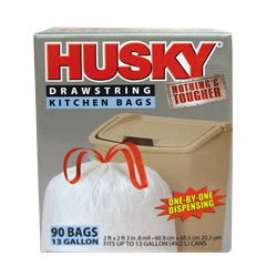 Husky 13 Gallon Drawstring Kitchen Trash Bags, 90 count