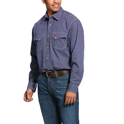 Ariat Men's Blue Depths FR Mantle Classic Fit Snap Long Sleeve Work Shirt - XL, Tall