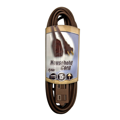 Coleman Cable Extension Cord, Brown, 16/2, 15 ft