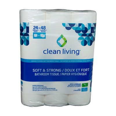 Clean Living Toilet Tissue, 12 Double Rolls