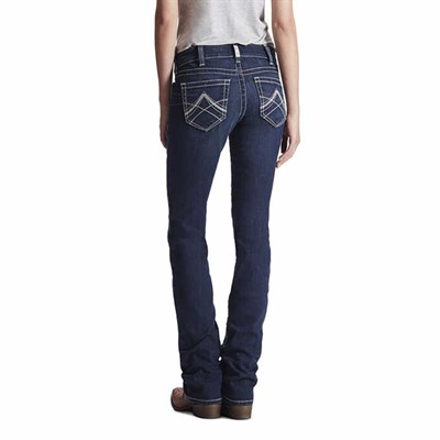 Ariat Women's R.E.A.L. Ocean Mid Rise Stretch Icon Stackable Staight Leg Jean - 34, Long