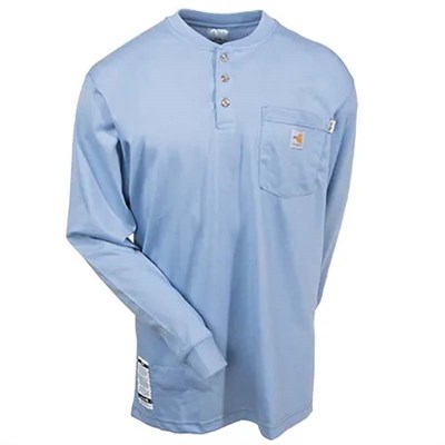 Carhartt Men's Force FR Henley Long Sleeve Shirt - Blue, L Tall