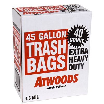 Atwoods Trash Bags, 45 gallon, 40 count