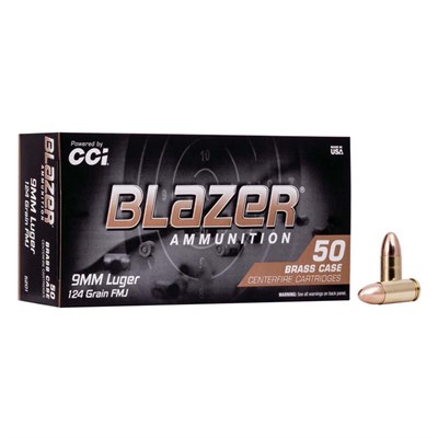Blazer Brass 9mm 124 Grain FMJ Handgun Ammunition, 50 rounds