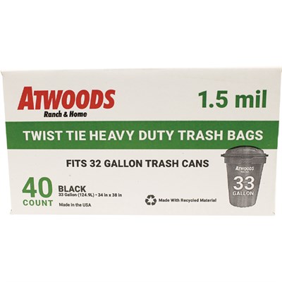 Atwoods 33-Gallon Twist Tie Heavy Duty Recycled Trash Bags, 40 count