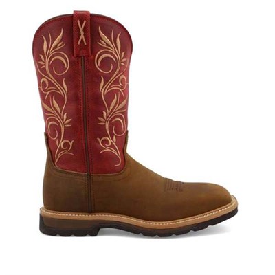 Twisted X Women's 11 in. Western Work Boot- Distressed Latigo and Red, 5.5C