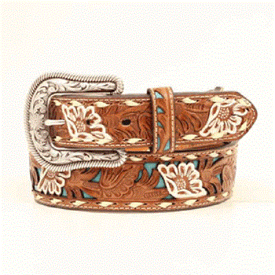 Nocona Women's Tooled Turquoise Underlay Western Belt - L