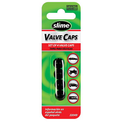Slime Black Plastic Valve Caps, set of 4