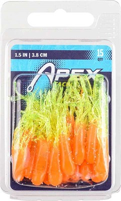 Apex Tackle Orange/Chartreuse Glitter 1.5-in Mini-Tube Fishing Lures, 15 pack