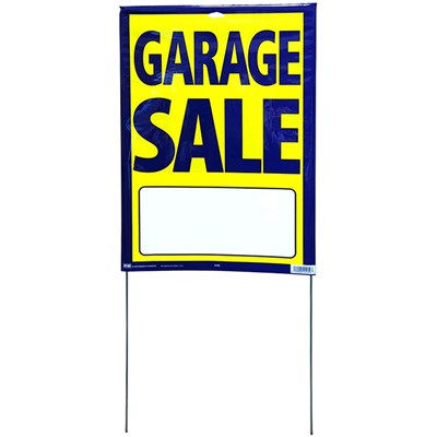 Hy-Ko Products 24250 Garage Sale Bag Sign with Frame, 13-Inch x 29-Inch, Blue/Yellow