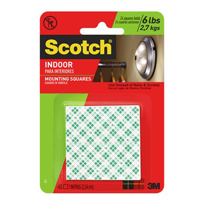 3M Scotch Indoor White Mounting Squares, 1 in x 1 in, 48 pack