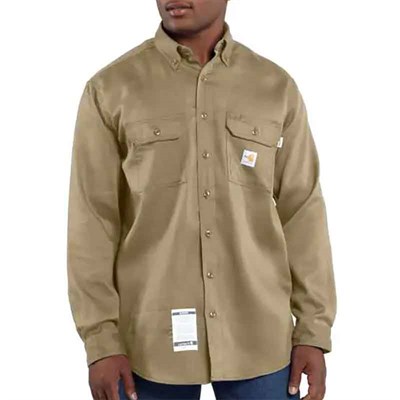 Carhartt Men's Khaki FR Lightweight Long Sleeve Twill Shirt - 2XL, Regular