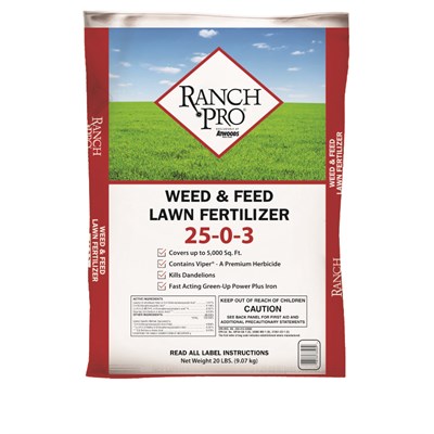 Ranch Pro Weed & Feed Lawn Fertilizer,25-0-3, 20 lbs