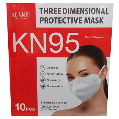 Huamei Three Dimensional KN95 Protective Mask, 10 count