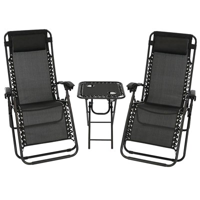 3 Piece Patio Recliner and Table Set, Colors May Vary