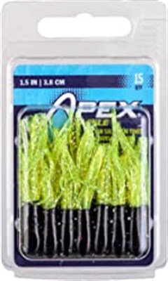 Apex Tackle SLT Mini-Tube Fishing Lures, 1.5-in, Black/Chartreuse, 15 count