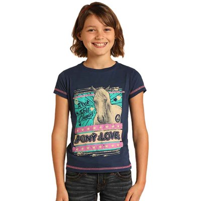 Rock & Roll Cowgirl Kids' Navy Pony Love Tee - XL