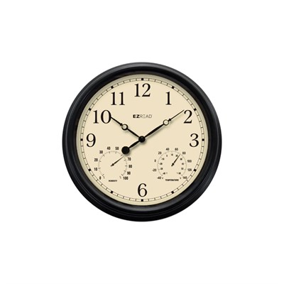 EZ Read Decorative Indoor & Outdoor All-Weather Clock with Black Frame