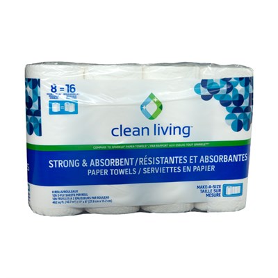 Clean Living Paper Towels, 8 Double Rolls