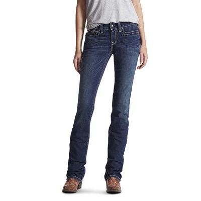 Ariat Women's R.E.A.L. Stretch Icon Stackable Mid Rise Straight Leg Jean - Ocean, 25 Long