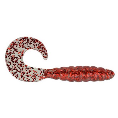 Apex Tackle 2-in Curly Tail Grub Fishing Lure, Clear/Red Flake, 10 count