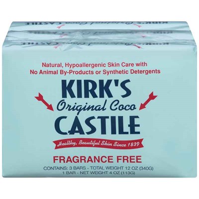 Kirk's Original Coco Castile Fragrance Free Bar Soap, 3 count