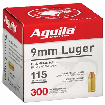 Aguila 9mm Luger 115 Grain FMJ Handgun Ammunition, 300 rounds
