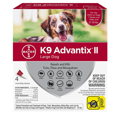 Bayer K9 Advantix II Flea and Tick Treatment for Large Dogs, 4 treatments