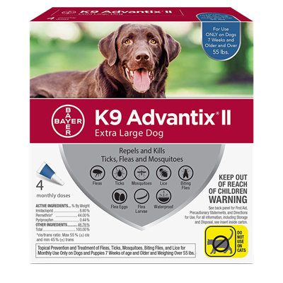 Bayer K9 Advantix II Flea and Tick Treatment for Extra Large Dogs, 4 treatments