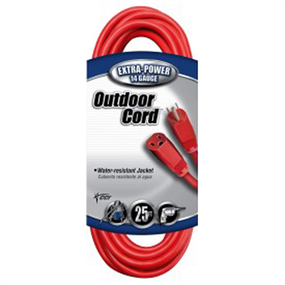 Coleman Cable Extension Cord, Red, 14/3, 25 ft