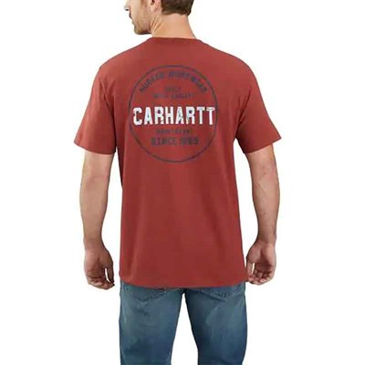 Carhartt Men's Dark Barn Red Heather Relaxed Fit Heavyweight Pocket Rugged Graphic Logo Tee