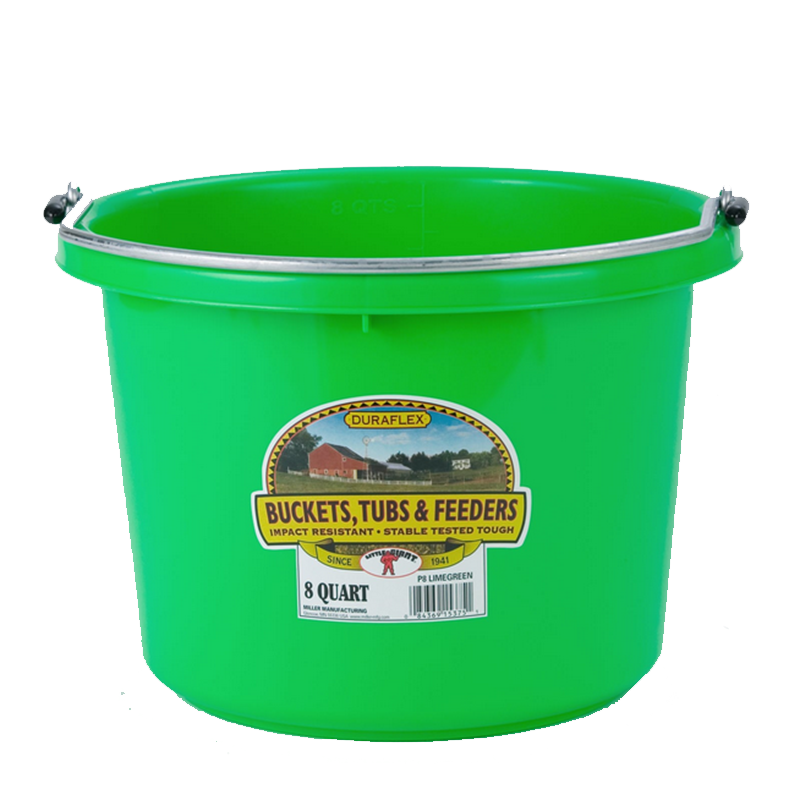 Miller Little Giant Manufacturing Bucket, Flat Back, Poly, Lime, 8 qt