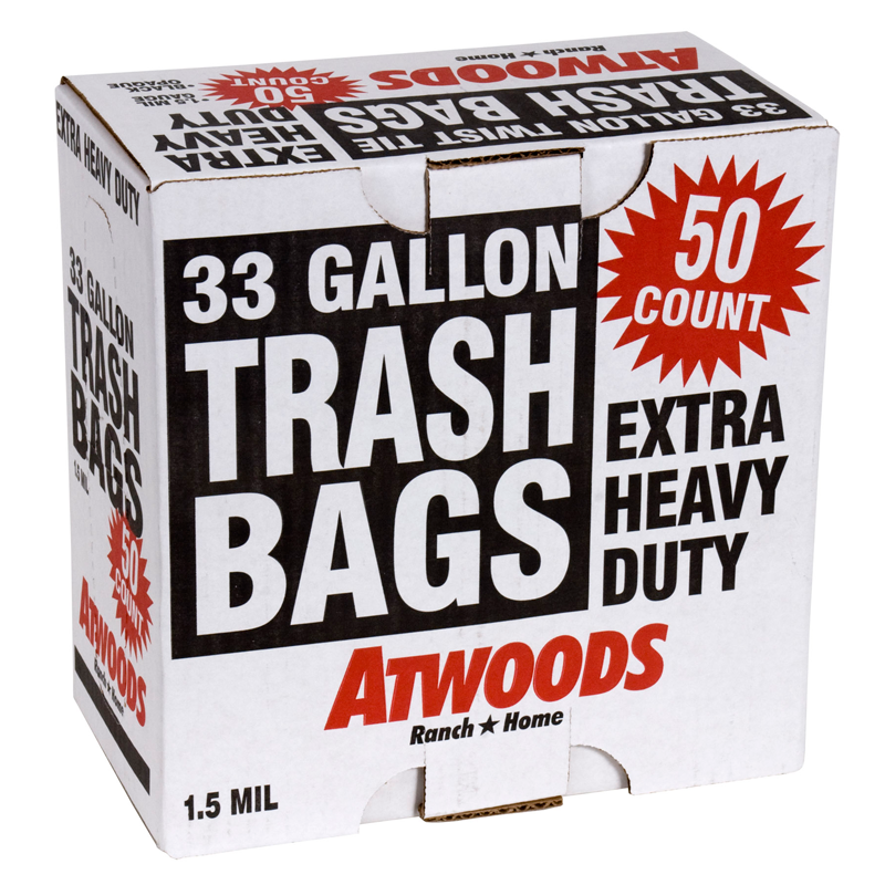 Atwoods Trash Bags, 33 gallon, 50 count