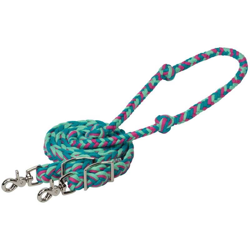 Weaver Leather Ecoluxe Flat Barrel Reins, 3/4-inch x 8-foot, Turquoise/Raspberry/Green