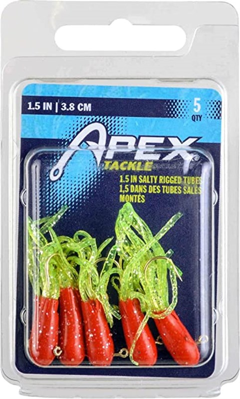 Apex Tackle SLT Mini-Tube Fishing Lures, 1.5-in, Red/Chartreuse Glitter, 15  count