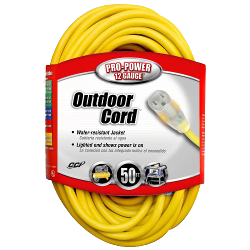 Coleman Cable Extension Cord, Yellow, 12/3, 50 ft
