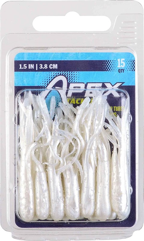 Apex Tackle SLT Mini-Tube Fishing Lures, 1.5-in, Pearl, 15 count