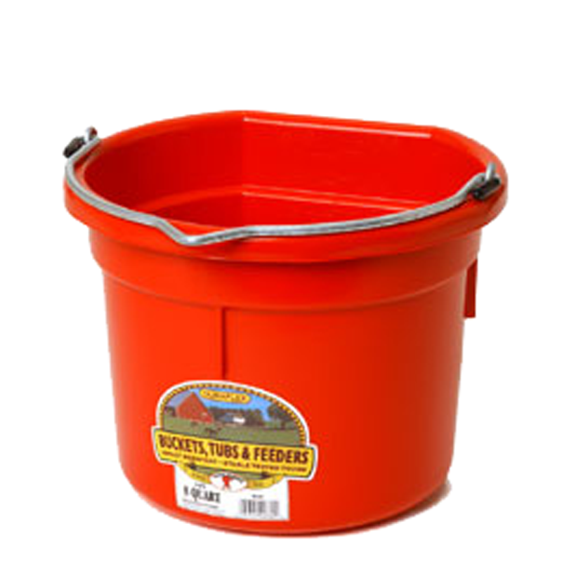 Miller Little Giant Manufacturing Bucket, Flat Back, Poly, Red, 8 qt