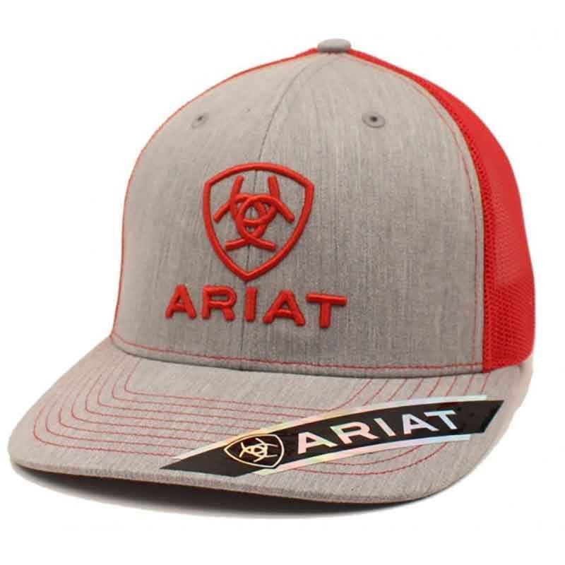 Ariat Grey/Red Logo Snap Back Cap