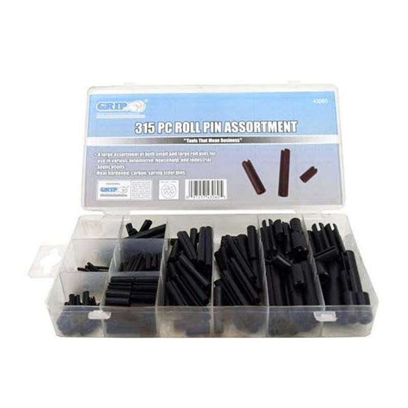 Grip 315 Piece Carbon Spring Steel Roll Pin Assortment with Plastic Storage Case