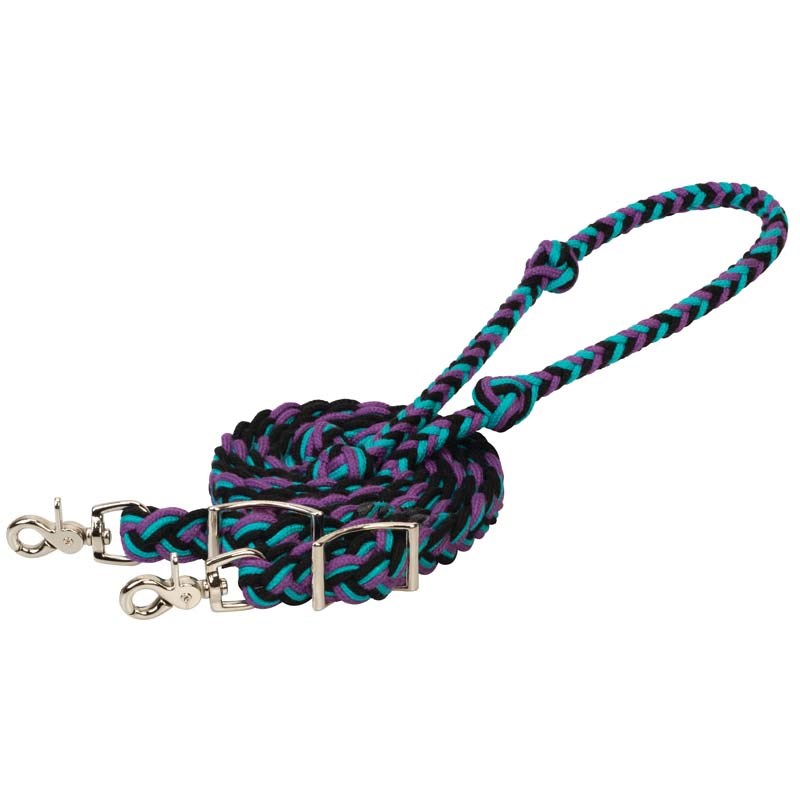 Weaver Leather Ecoluxe Flat Barrel Reins, 3/4-inch x 8-foot, Black/Turquoise/Purple