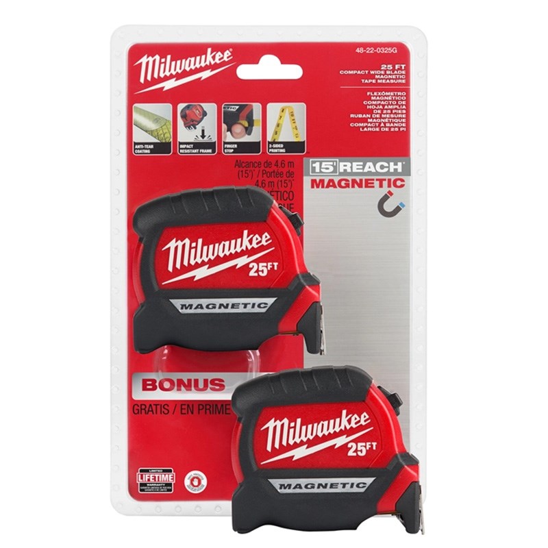 Milwaukee 2 Pack 25 Ft. Compact Mag Tape Measure