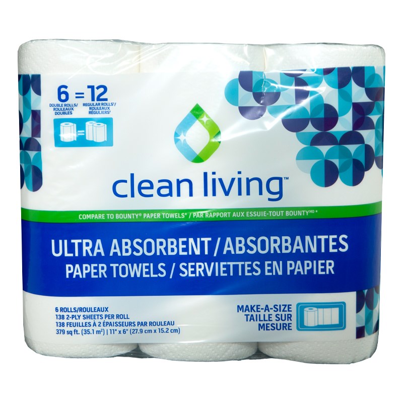 Clean Living Ultra Absorbent Paper Towels, 6 count