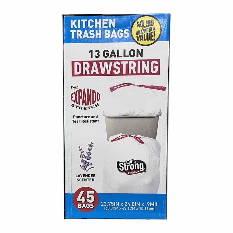 13 Gallon Draw String Trash Bags - Lavender Scented, 45 Count